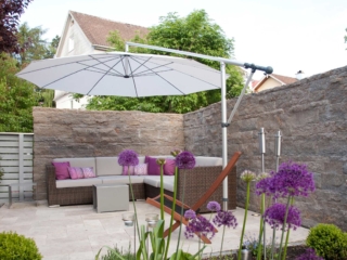 Systemmauer Muschelkalk  Travertin Terrassenplatten